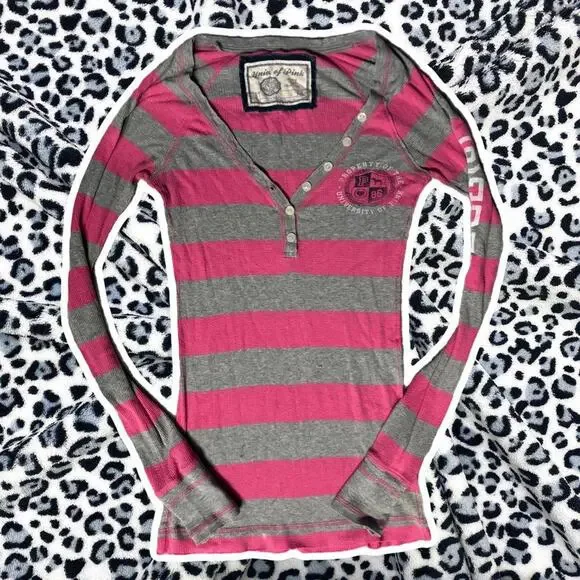 university of pink striped henley long sleeve - Picture 2 of 7